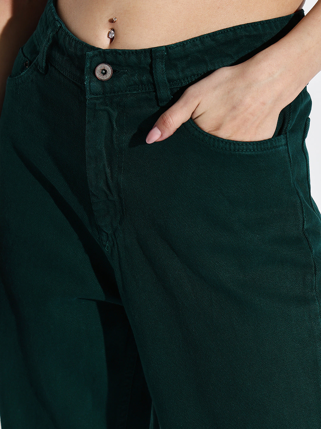 Green Comfort Wide Leg Acid Wash Stretchable Jeans