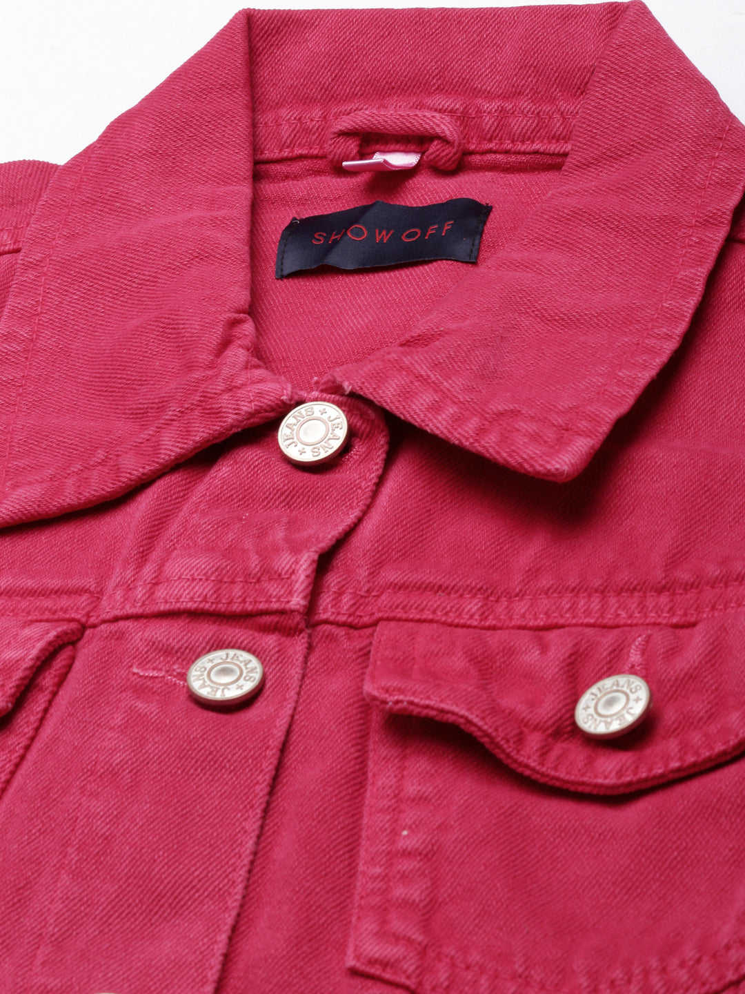 Fuchsia Spread Collar Crop Denim Jacket