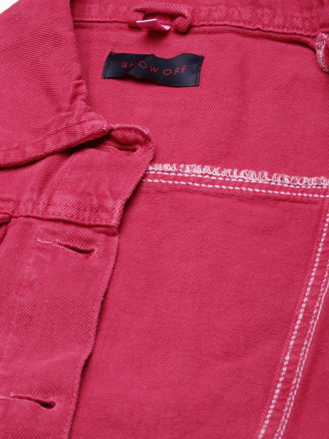 Fuchsia Spread Collar Crop Denim Jacket