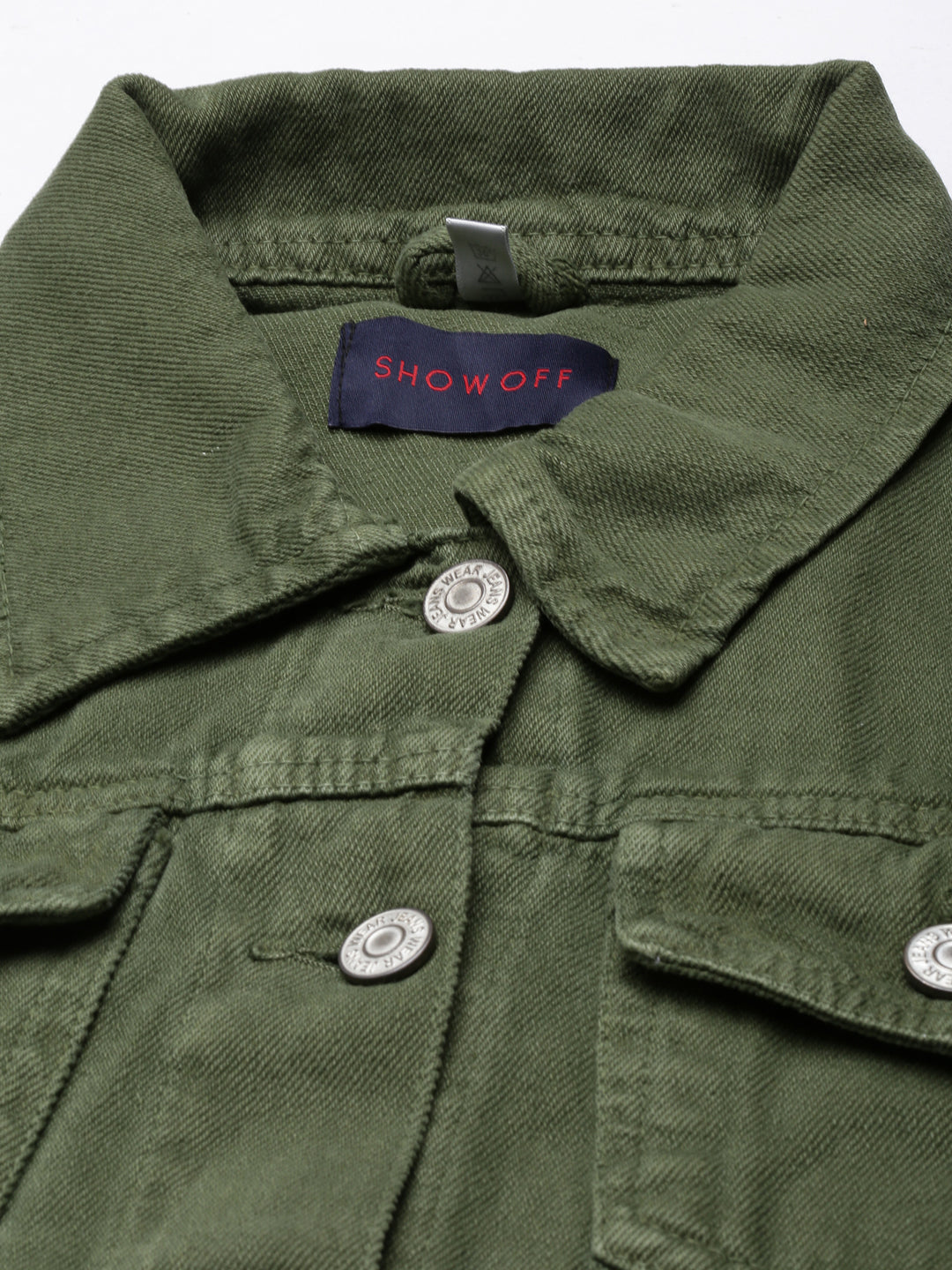 Green Spread Collar Crop Denim Jacket