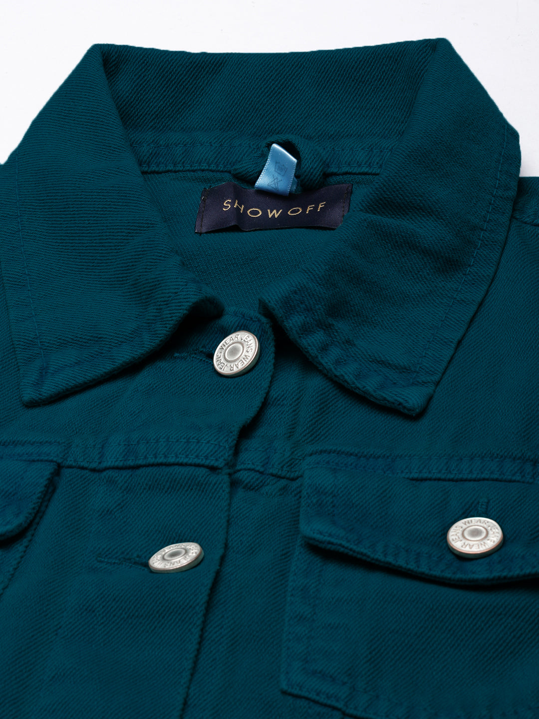 Spread Collar Turquoise Blue Solid Denim Jacket