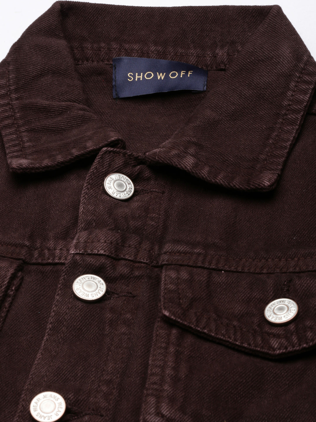 Brown Spread Collar Crop Denim Jacket