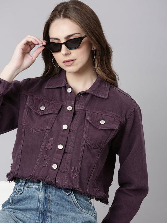 Women's Purple Crop Denim Jacket