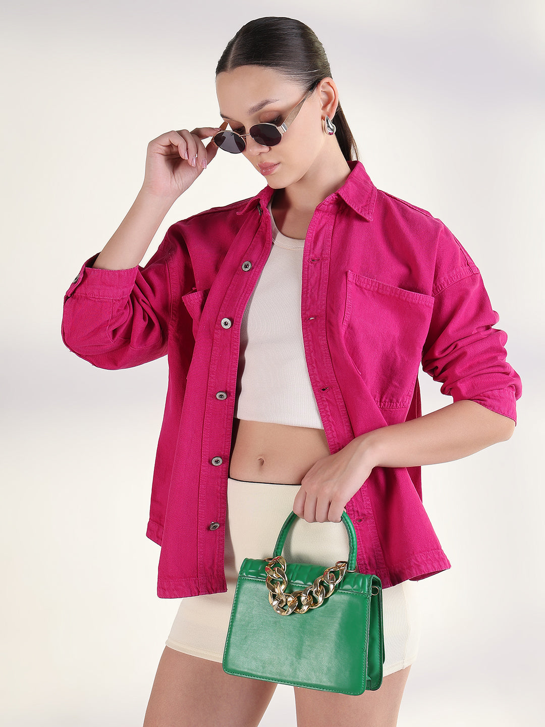 Solid Pink Spread Collar Shacket