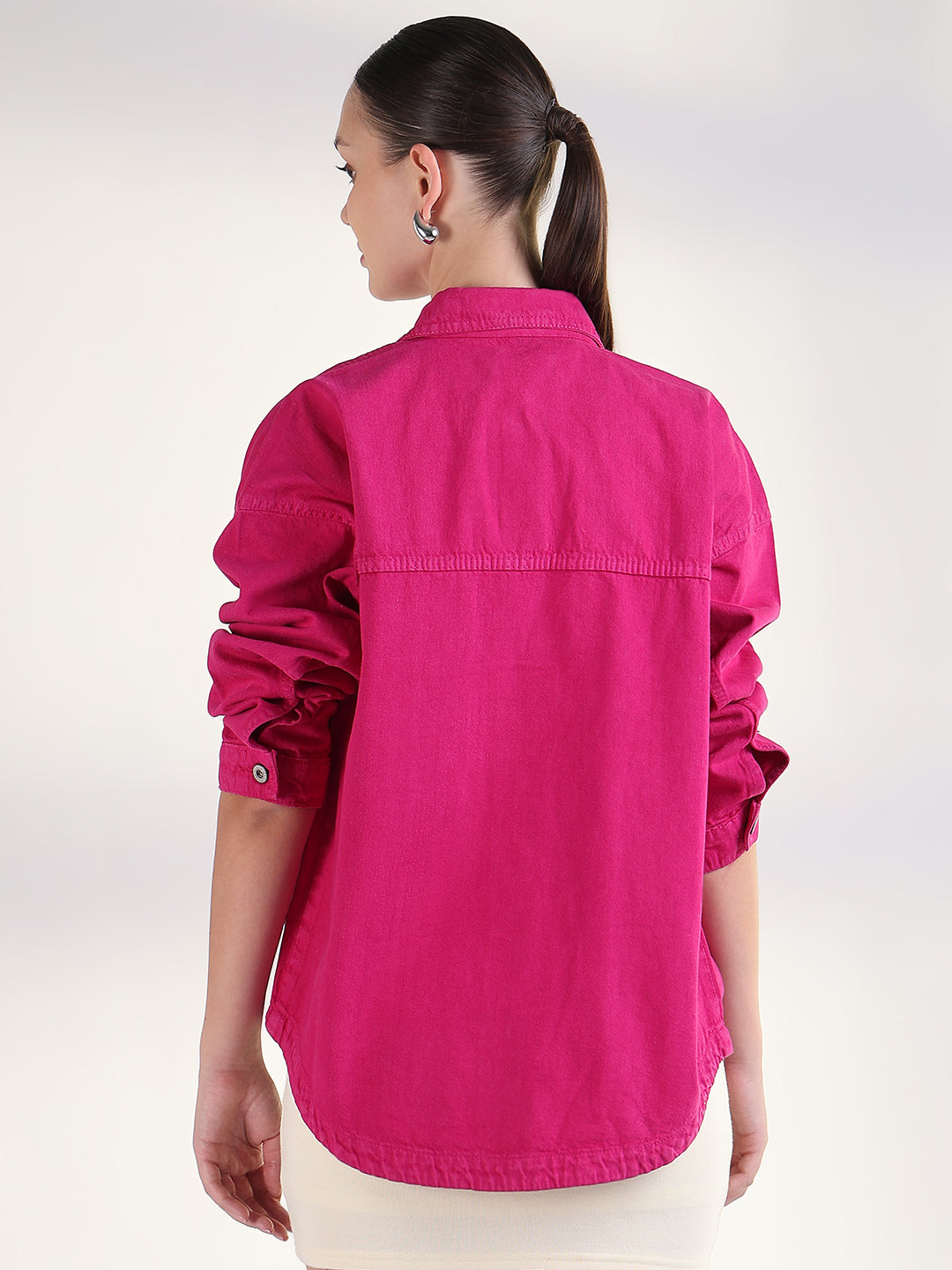 Solid Pink Spread Collar Shacket