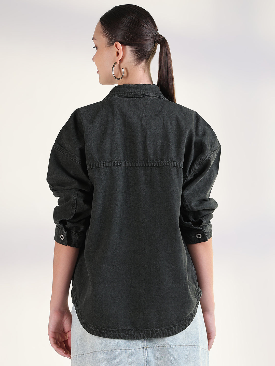 Solid Olive Spread Collar Shacket