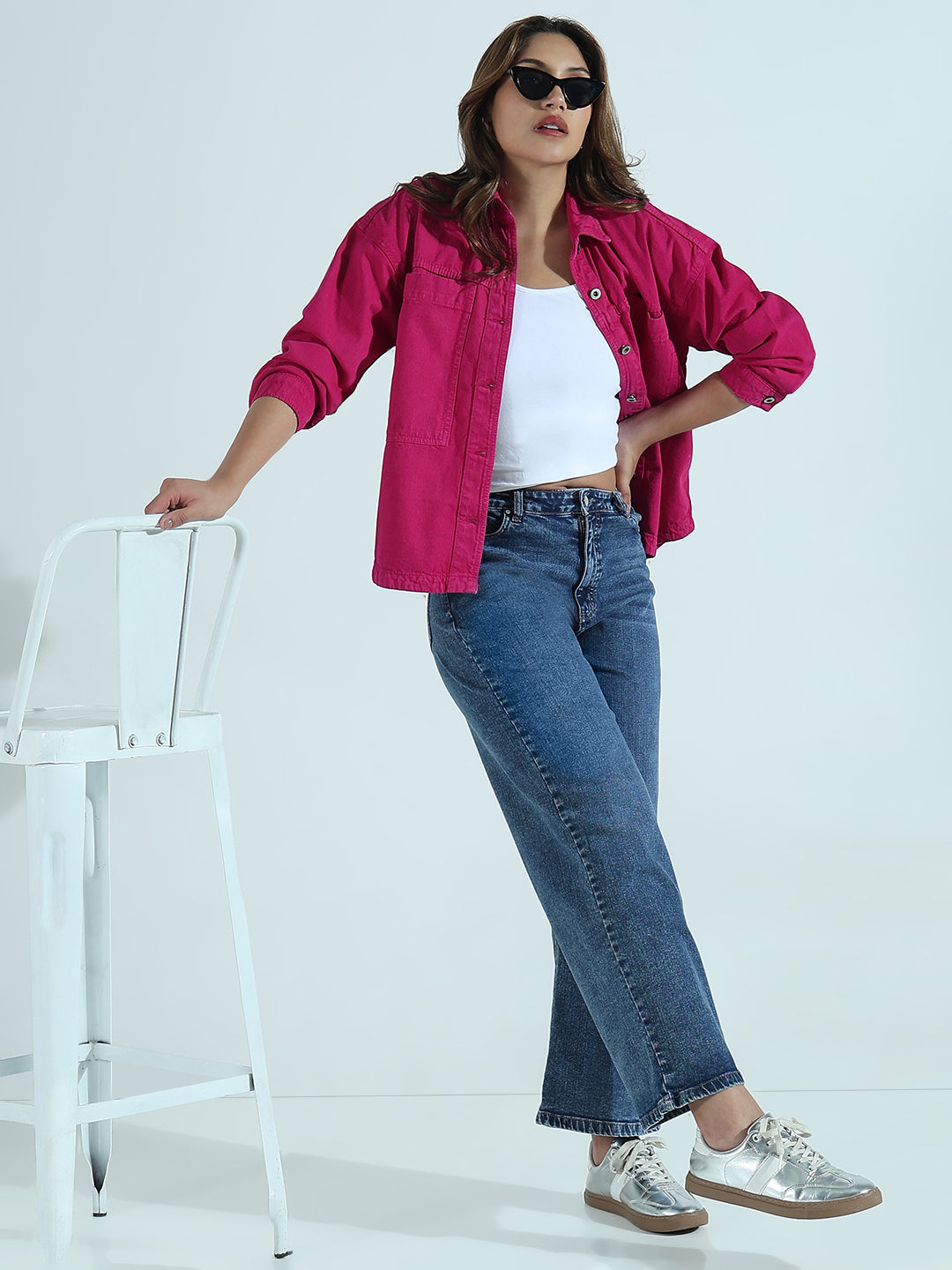 Solid Pink Spread Collar Shacket