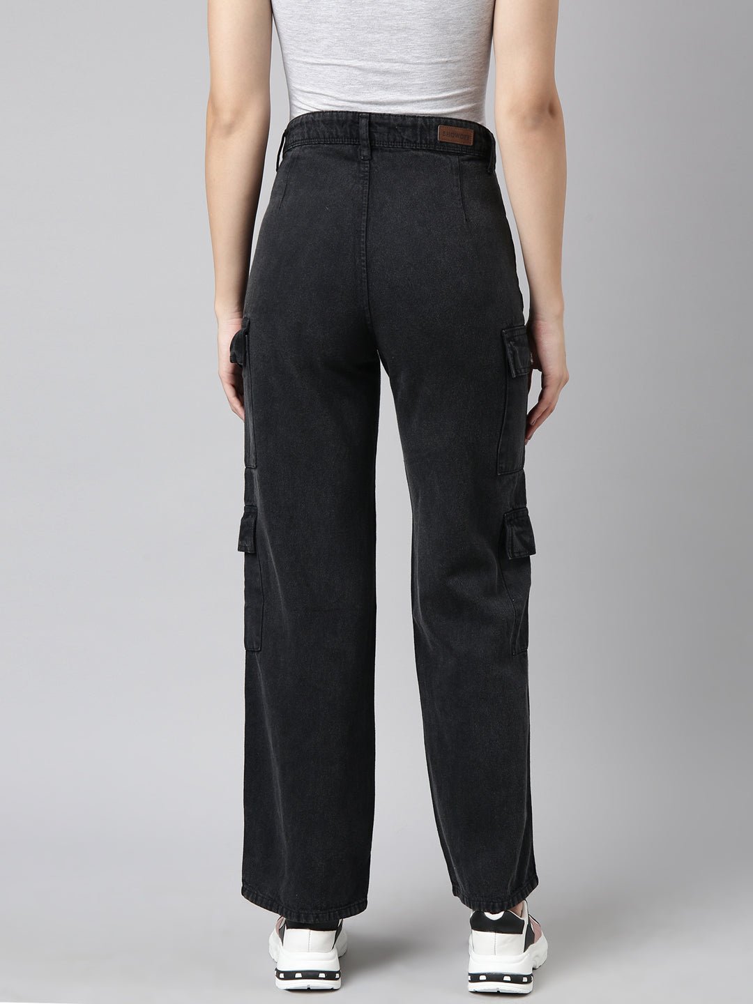 Charcoal Straight Fit Denim Cargo Jeans