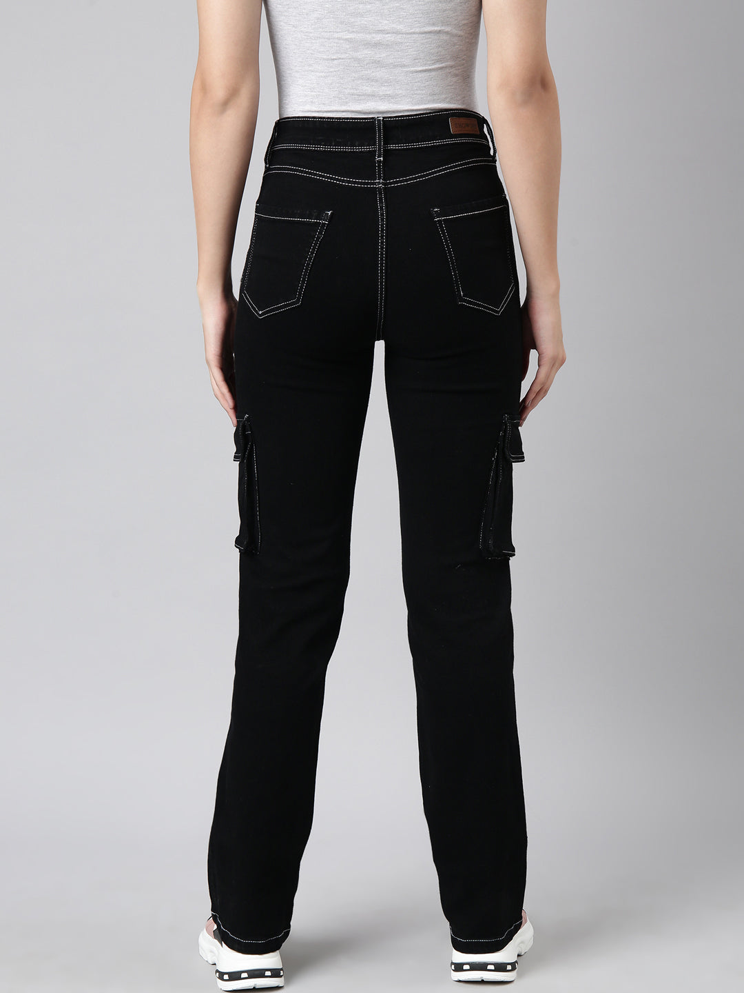 Black Straight Fit Stretchable Cargo Jeans