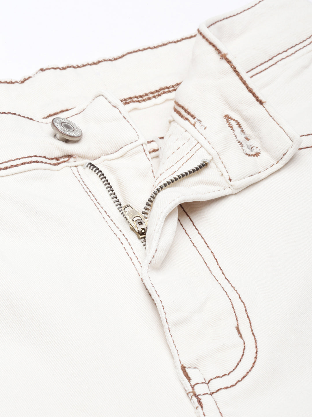 Cream Straight Fit Stretchable Cargo Jeans