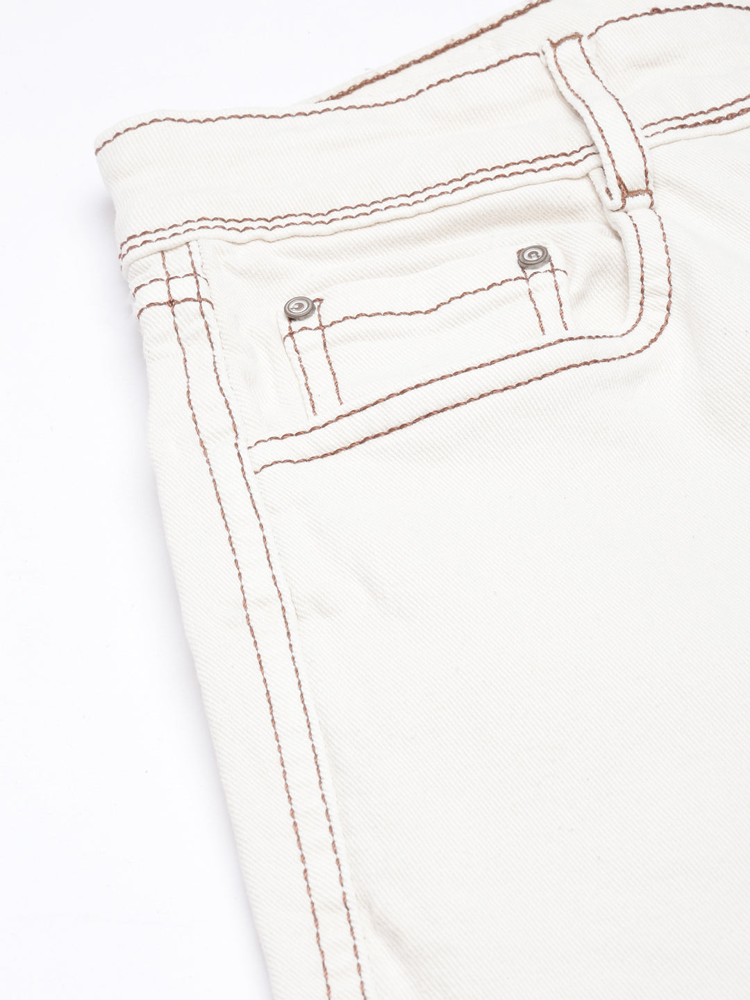 Cream Straight Fit Stretchable Cargo Jeans