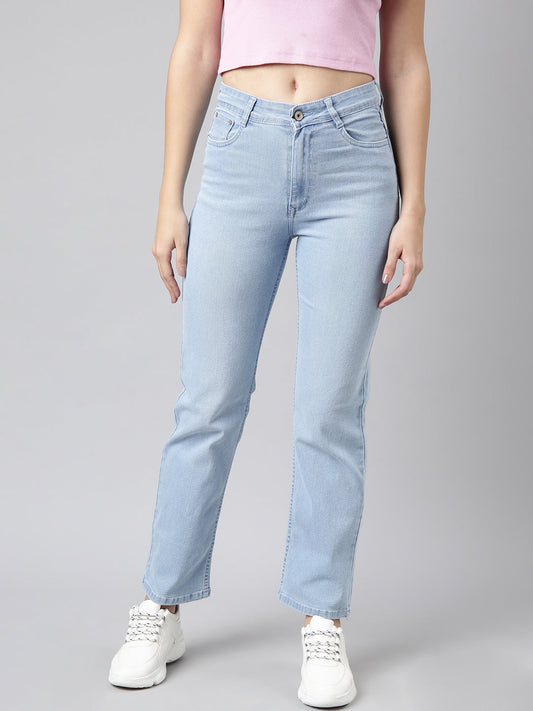 Blue Straight Fit Mid-Rise Light Fade Stretchable Jeans