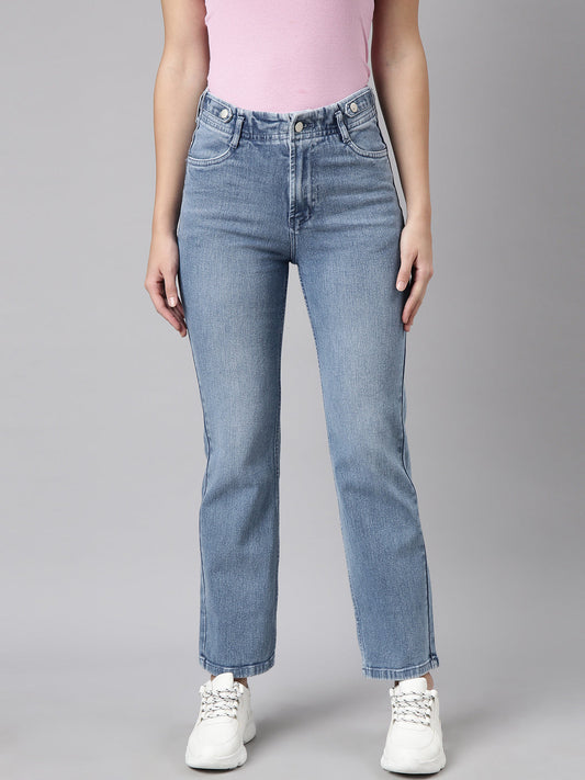 Blue Straight Fit Light Fade Stretchable Jeans