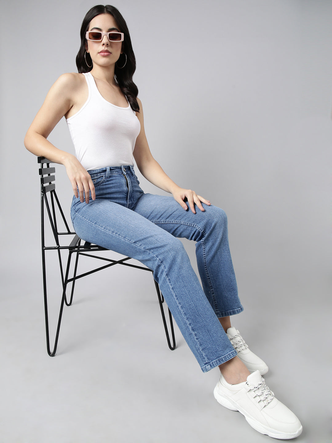 Blue Straight Fit Light Fade & Chevrons Stretchable Jeans