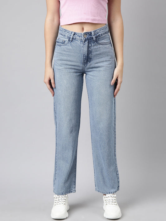 Blue Straight Fit Heavy Fade Mid-Rise Jeans