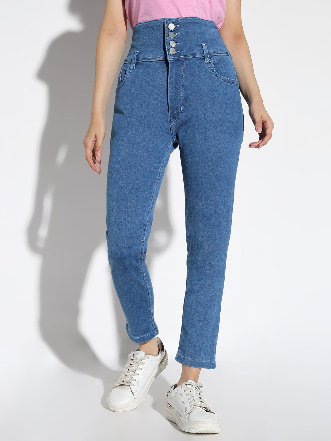 Blue Comfort Straight Fit Acid Wash Stretchable Jeans