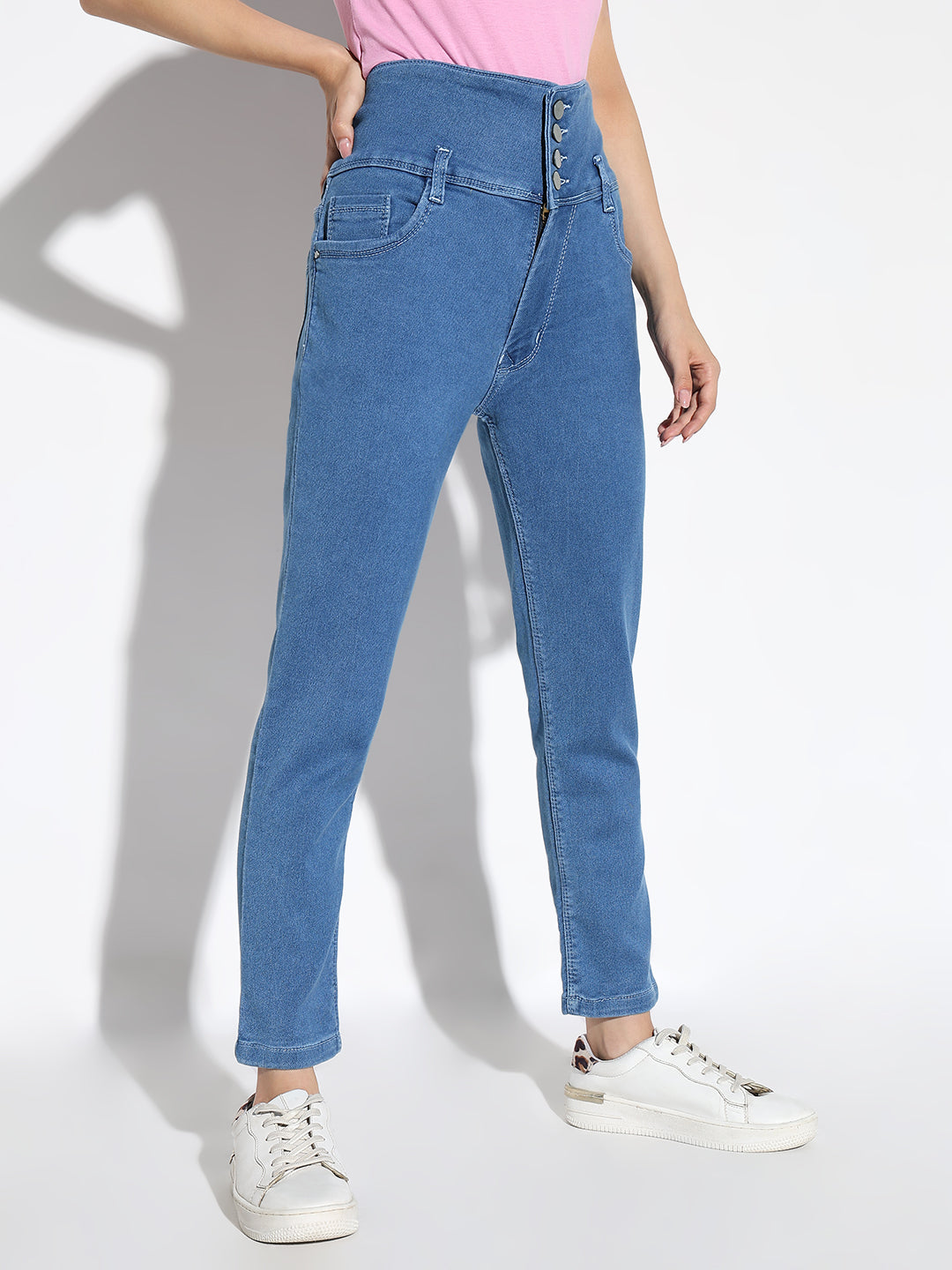 Blue Comfort Straight Fit Acid Wash Stretchable Jeans