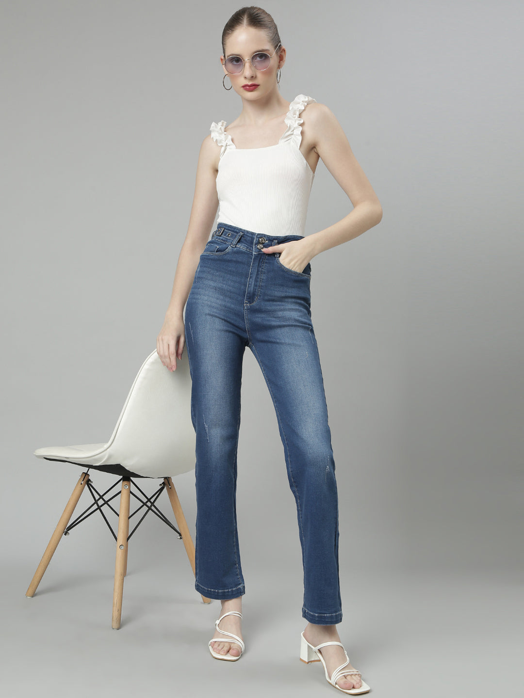 Blue Straight-Leg Jeans