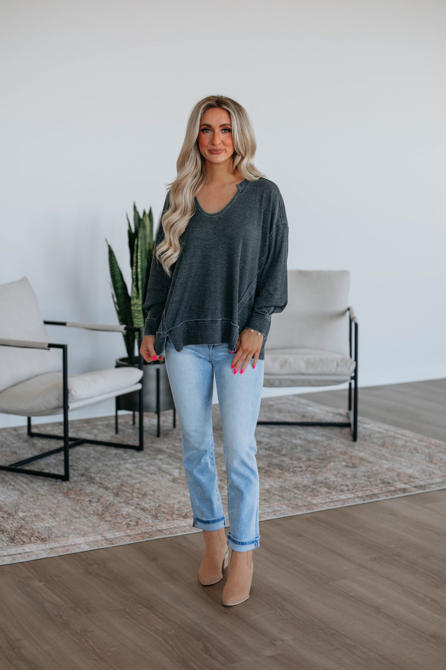 Kathrin Waffle Knit Top - Vintage Black