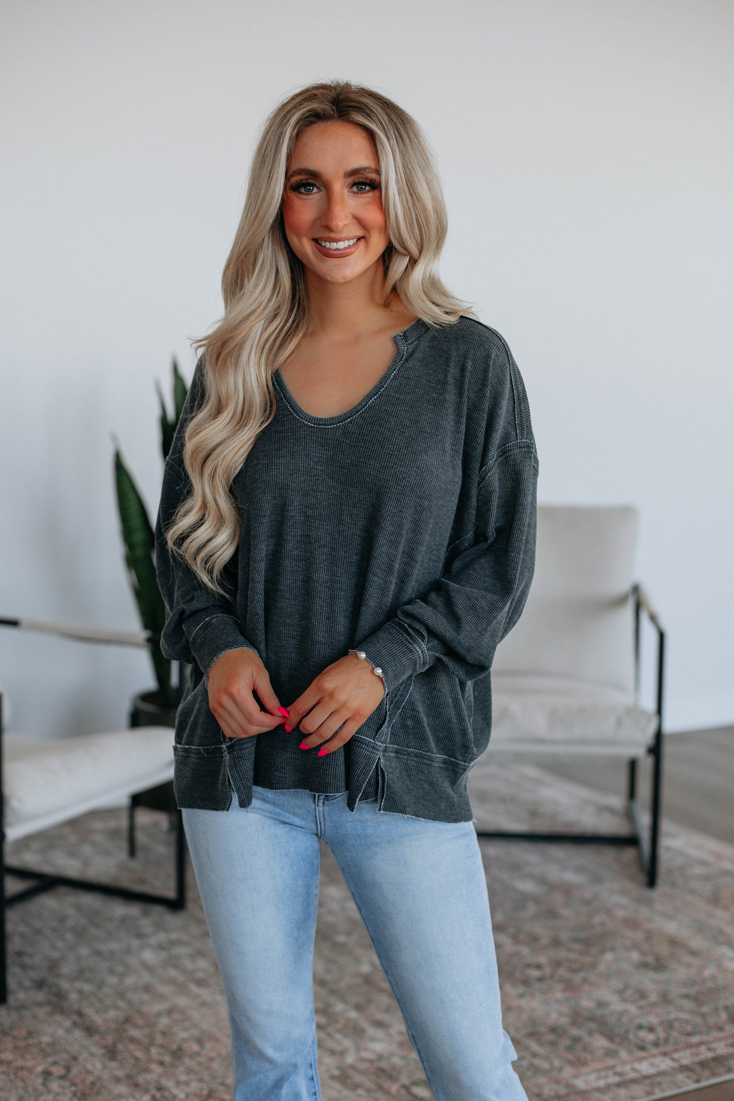 Kathrin Waffle Knit Top - Vintage Black