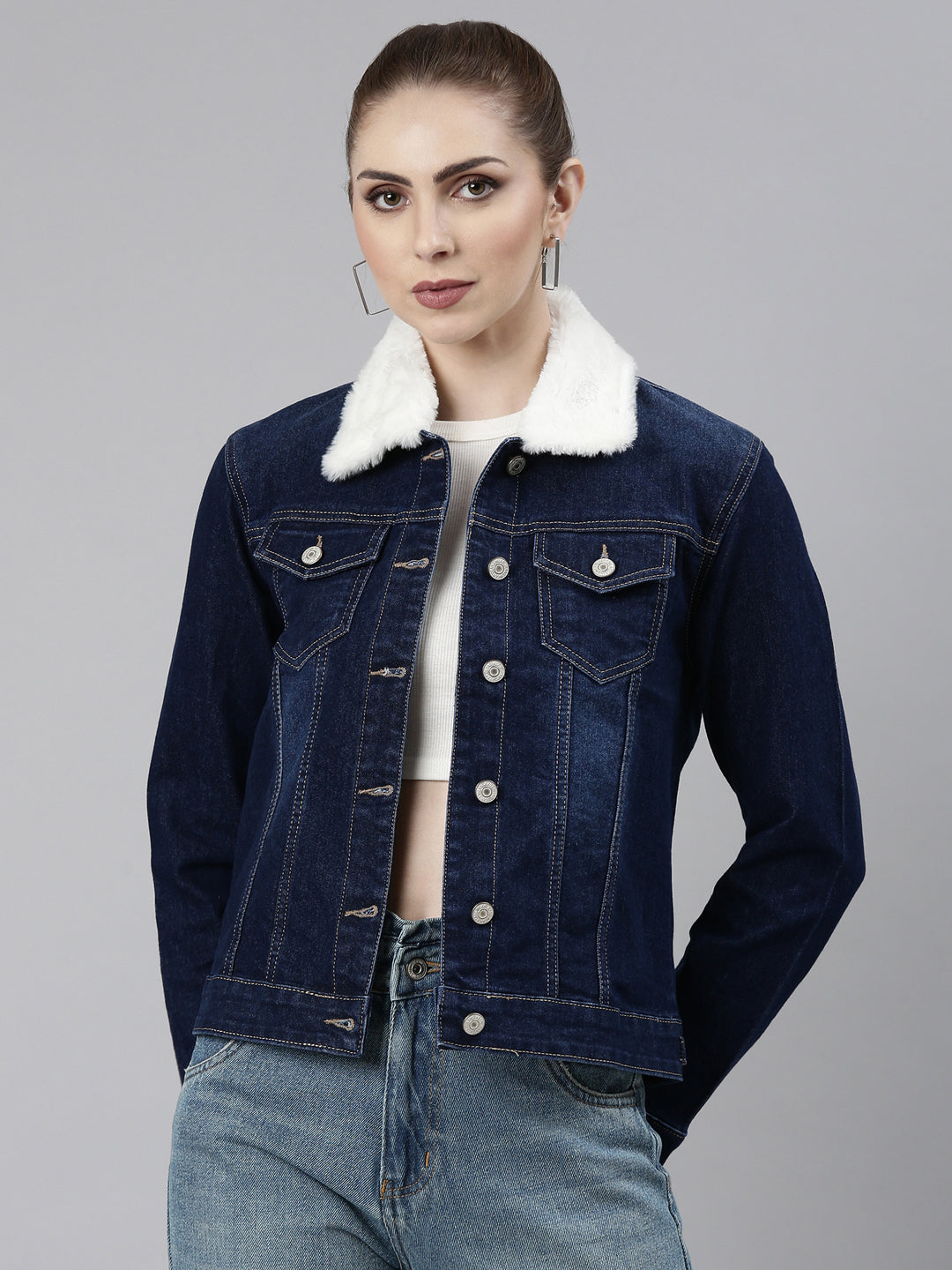 Navy Blue Washed Cotton Denim Jacket