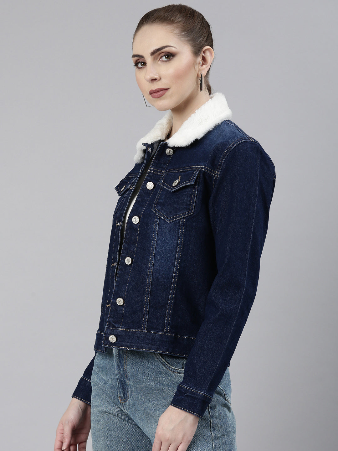 Navy Blue Washed Cotton Denim Jacket