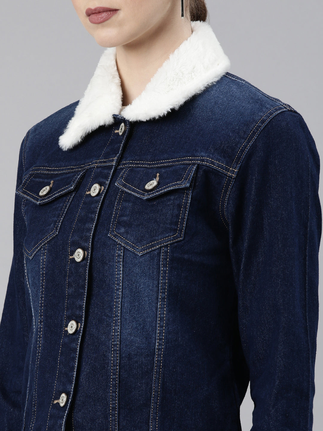 Navy Blue Washed Cotton Denim Jacket