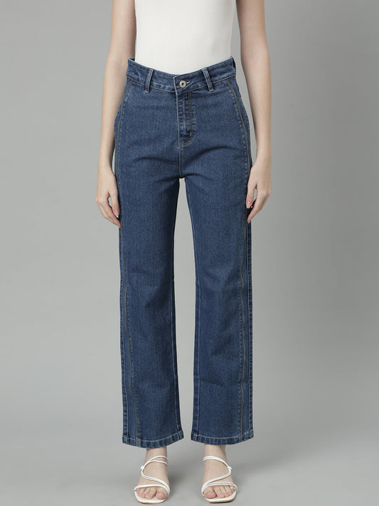 Blue Jean Straight Fit Clean Look Mid-Rise Stretchable Jeans