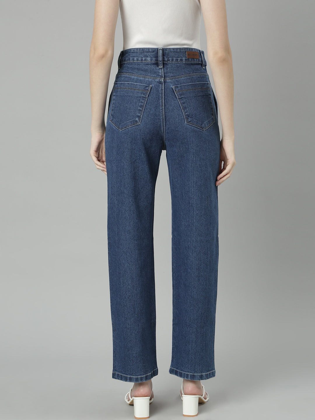 Blue Jean Straight Fit Clean Look Mid-Rise Stretchable Jeans