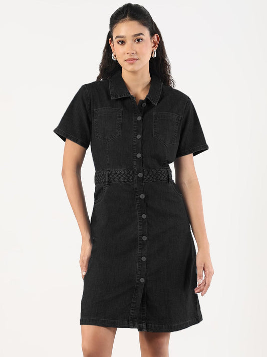 Black Shirt Style Denim Dress