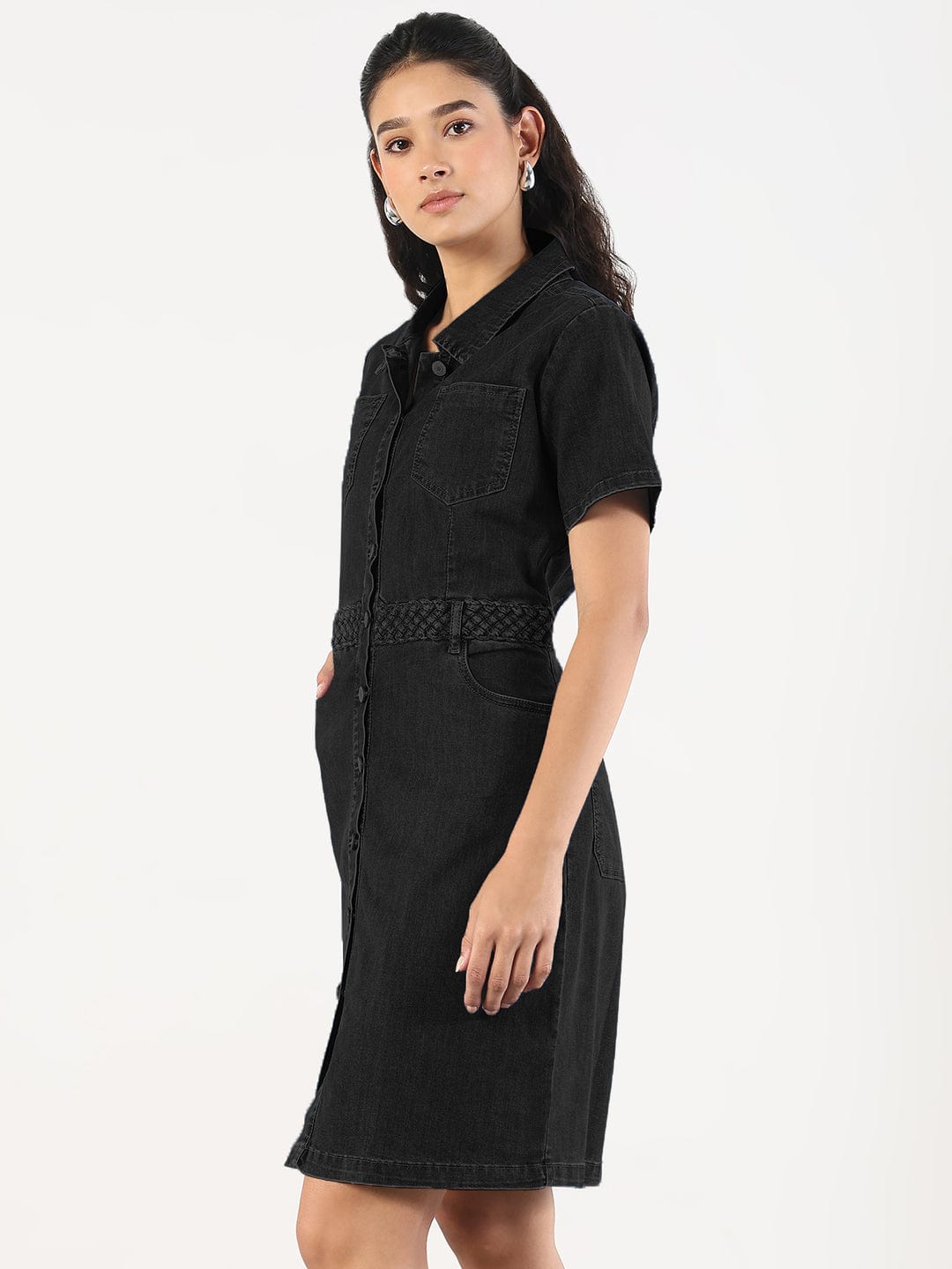 Black Shirt Style Denim Dress