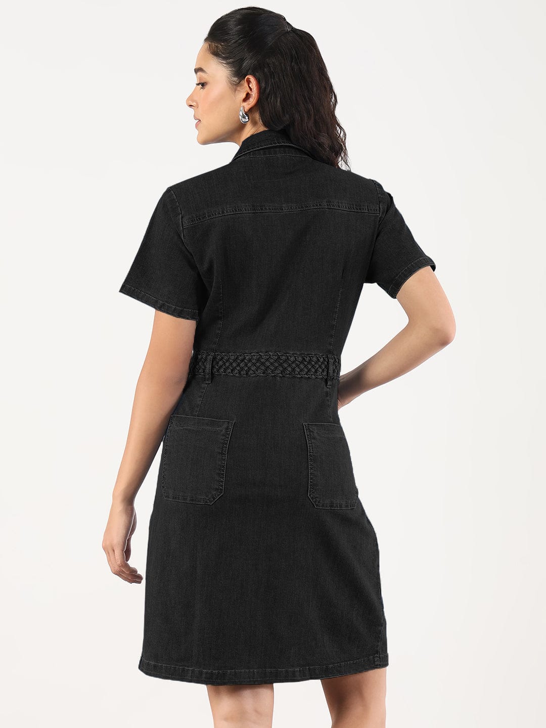 Black Shirt Style Denim Dress