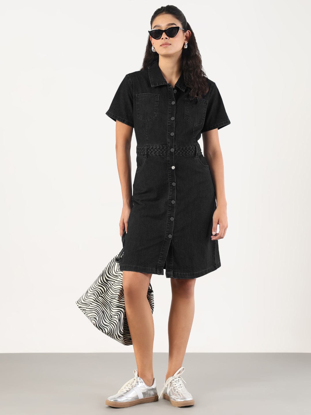 Black Shirt Style Denim Dress