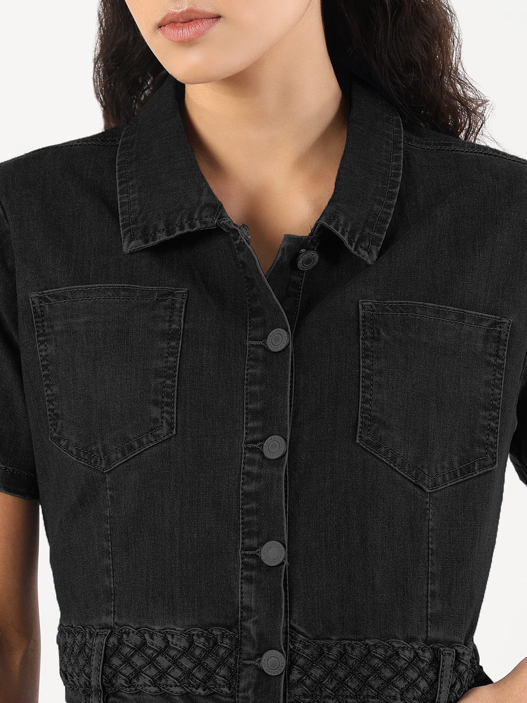 Black Shirt Style Denim Dress