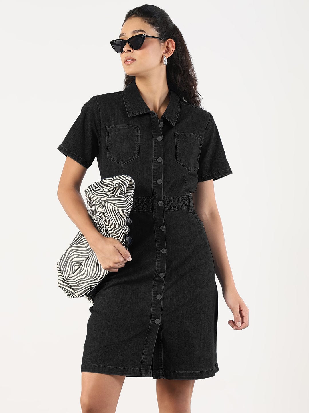 Black Shirt Style Denim Dress