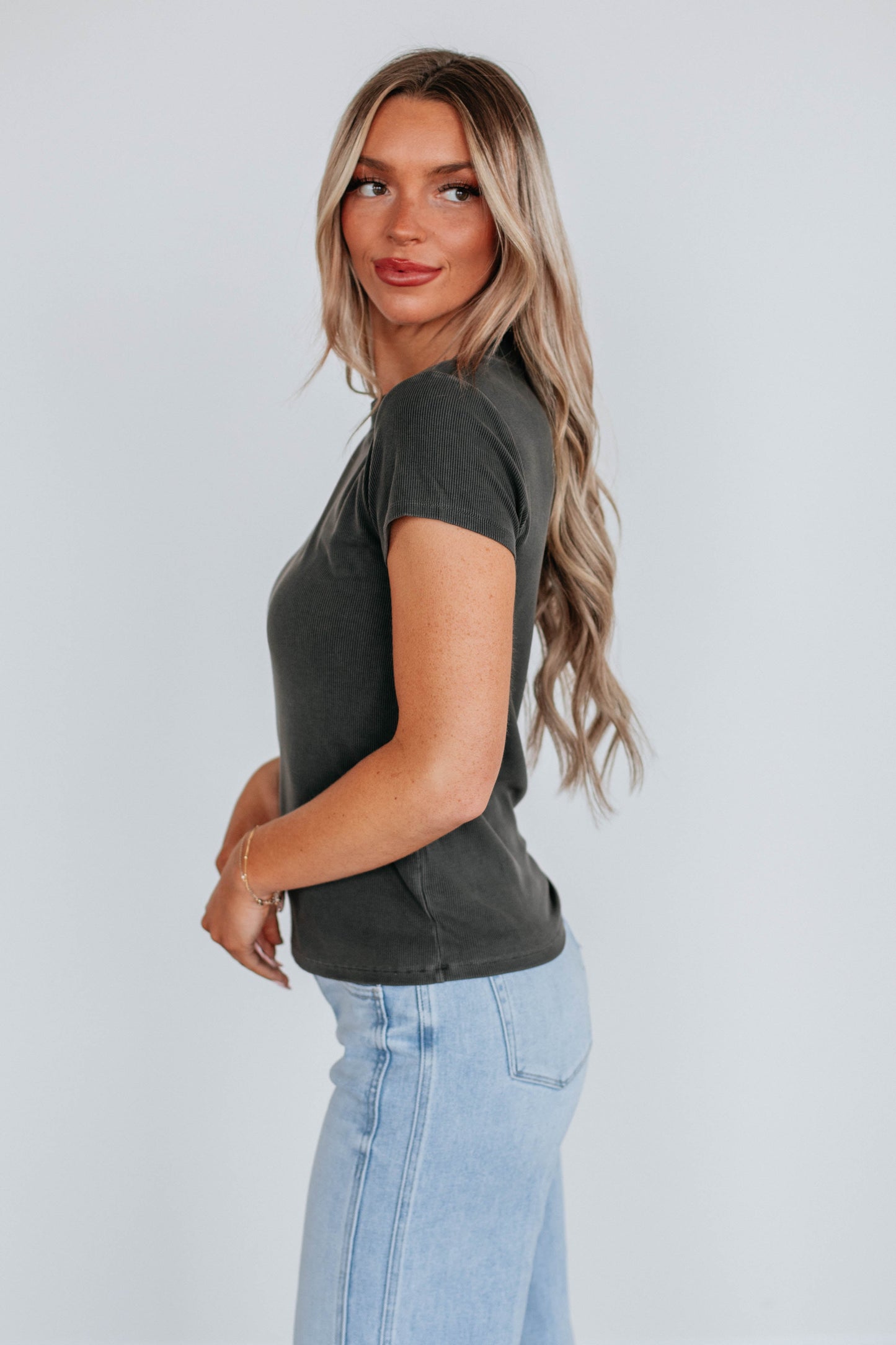 Thorne Ribbed Top - Charcoal