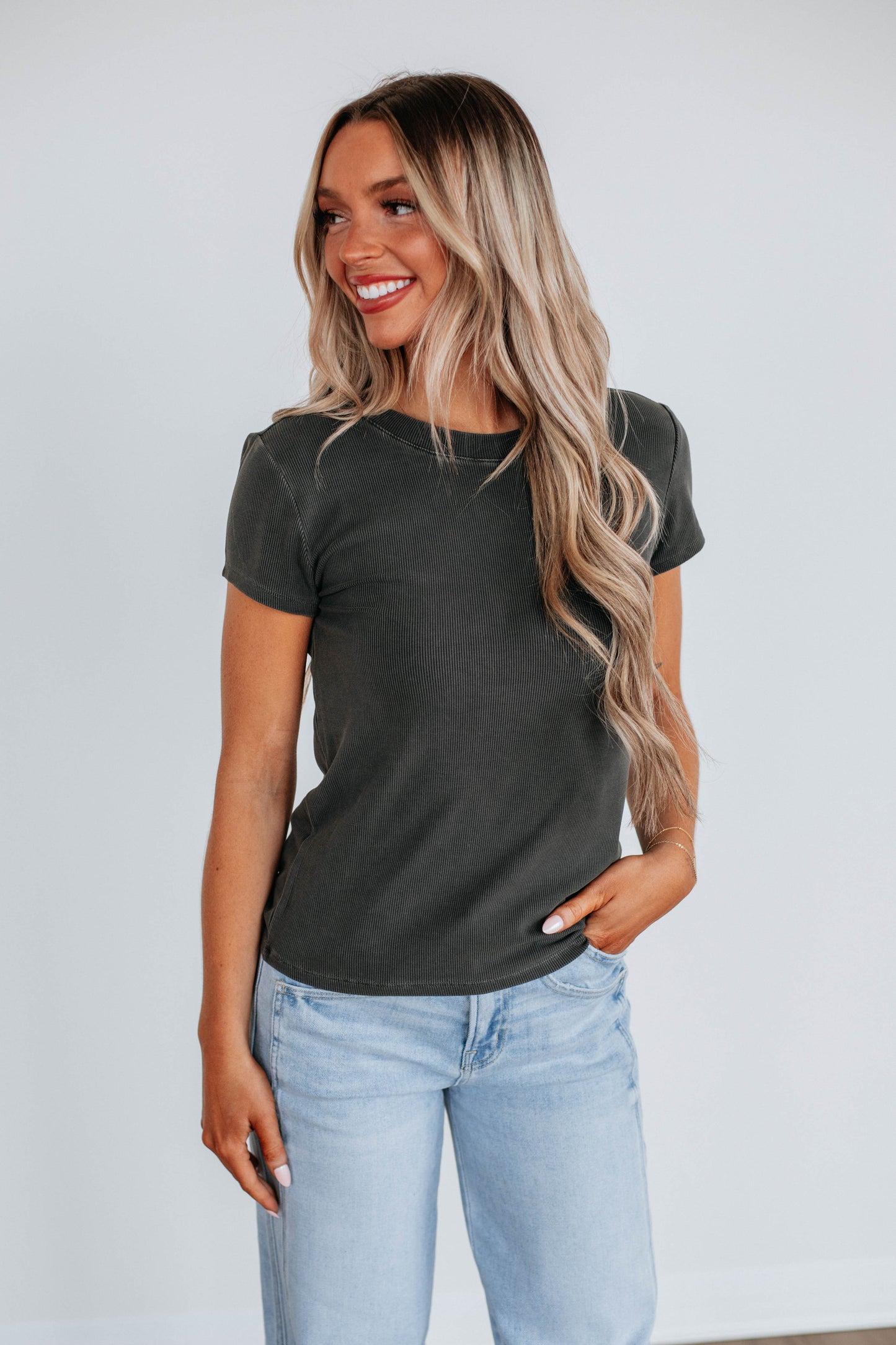 Thorne Ribbed Top - Charcoal