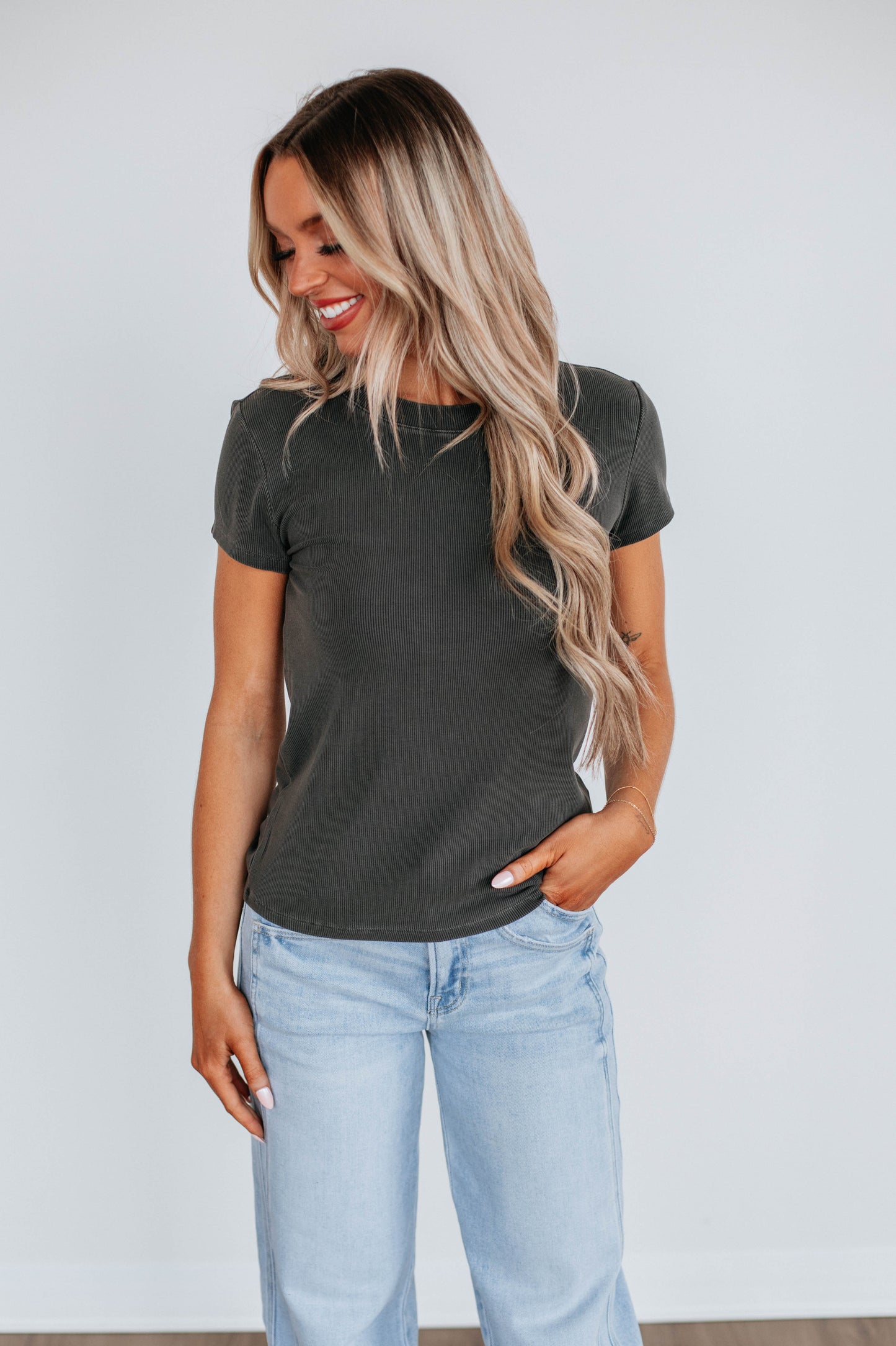 Thorne Ribbed Top - Charcoal